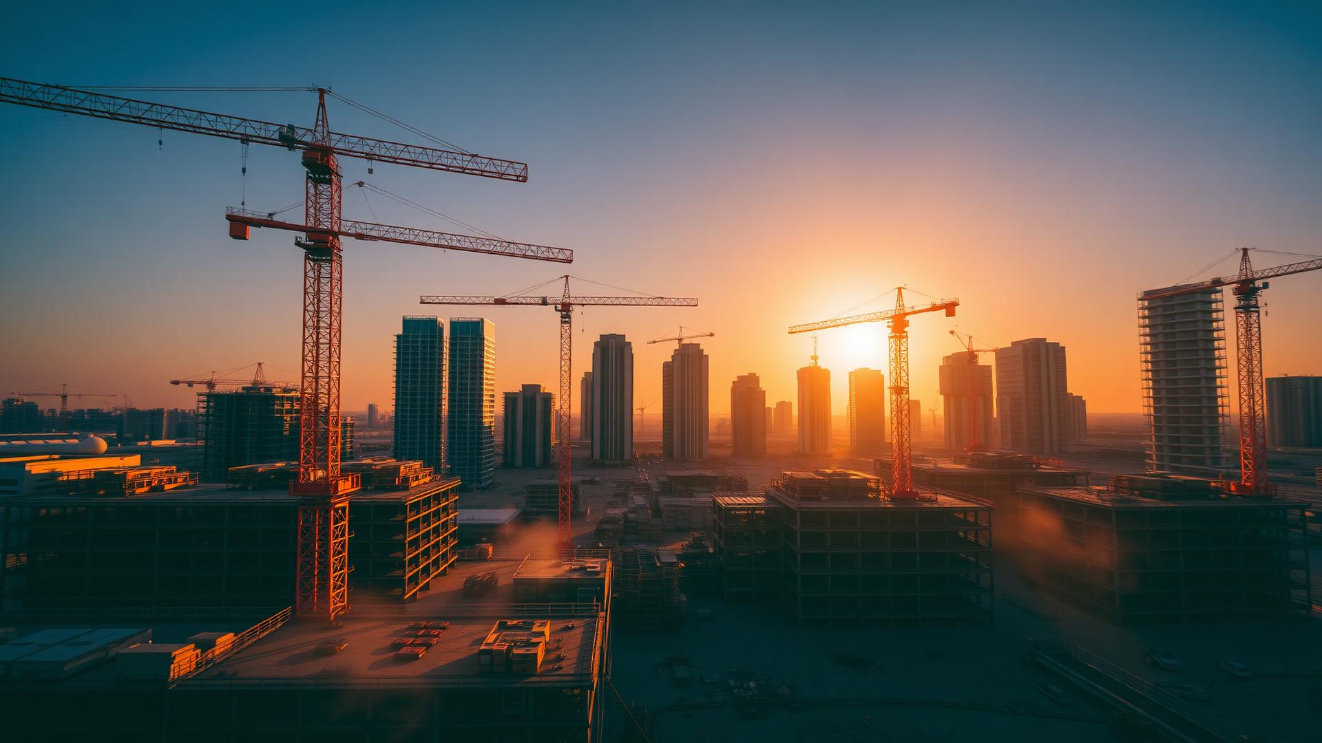 UAE construction skyline at sunset