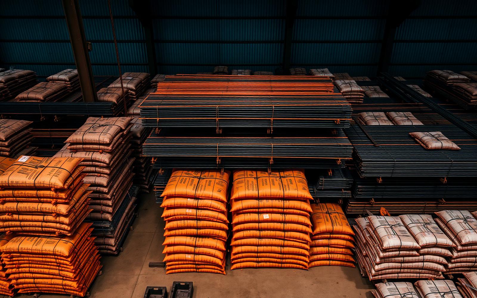 Warehouse stacked with construction materials
